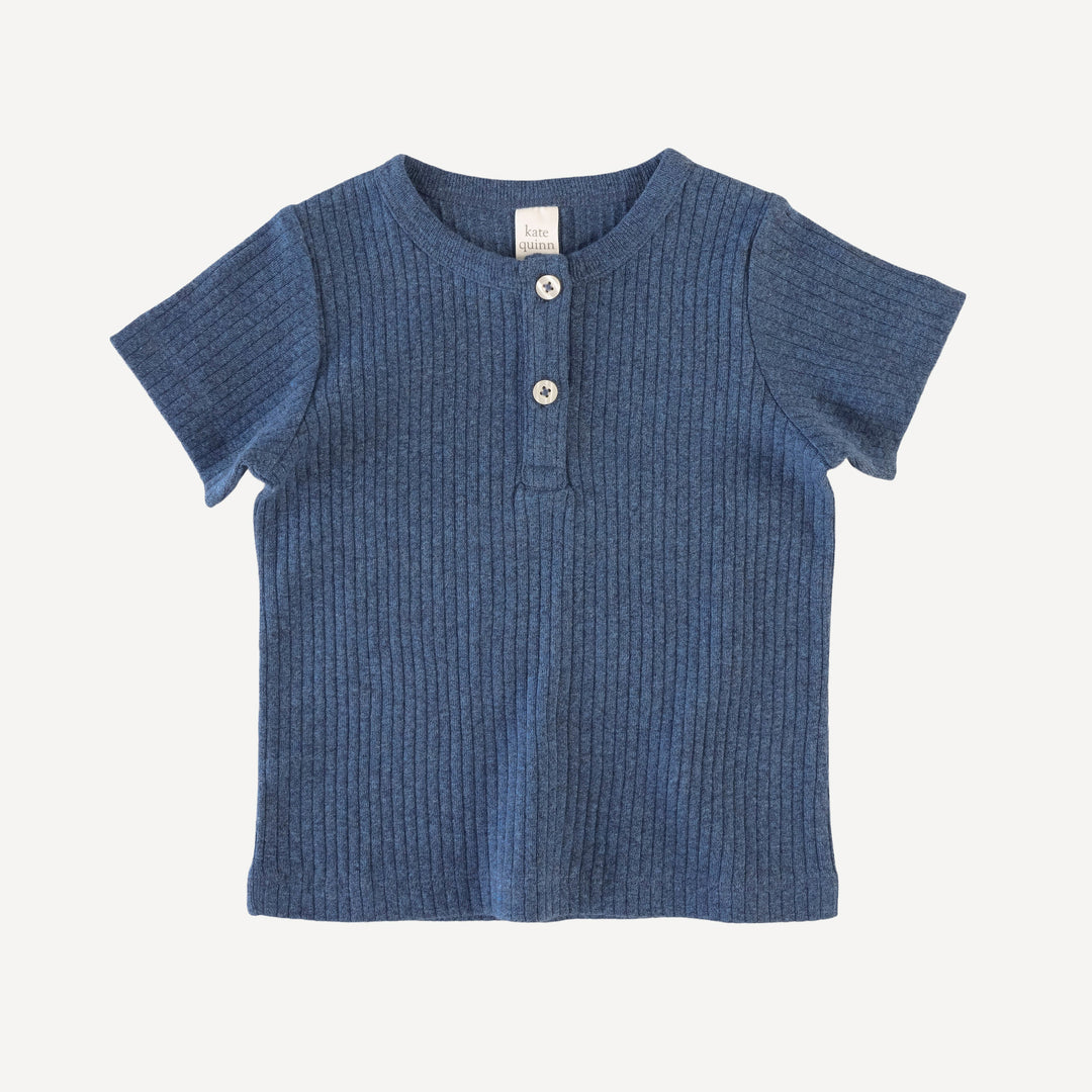 short sleeve basic henley tee | blue | melange rib