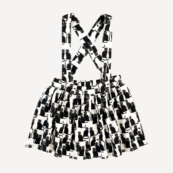gathered suspender skirt | black cats | organic cotton interlock
