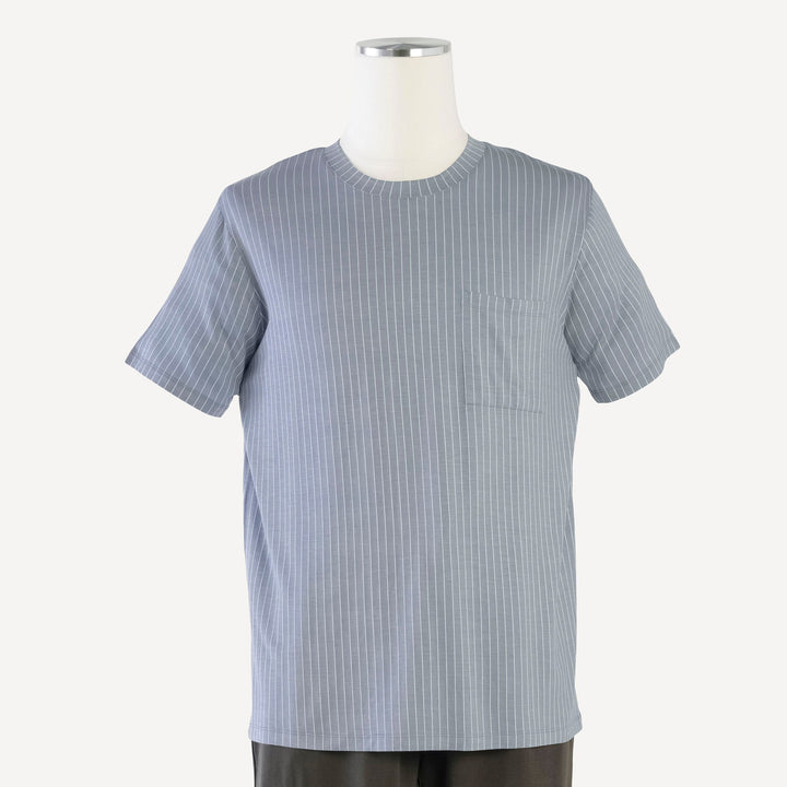 mens short sleeve pocket tee | blue pinstripe | bamboo