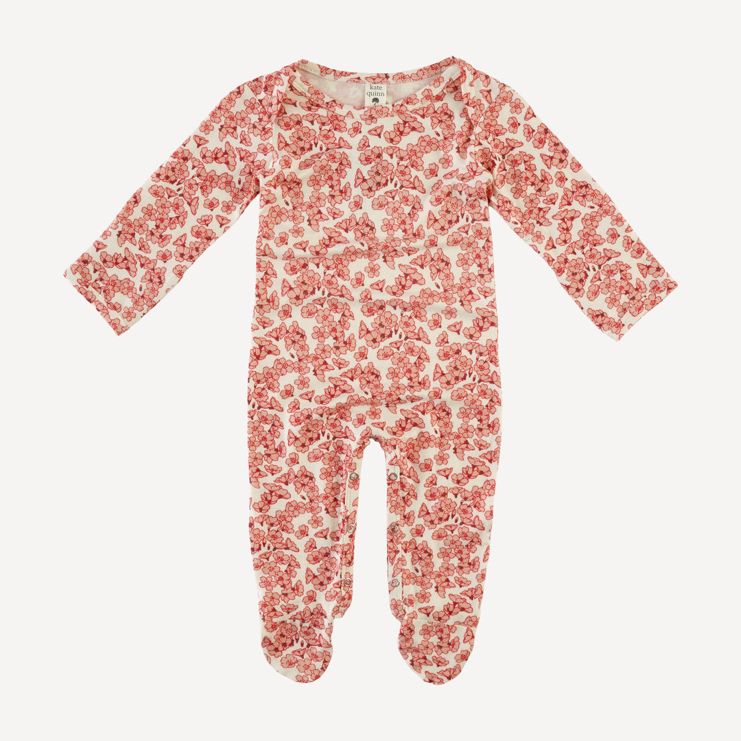 long sleeve lap neck footie | cherry blossom scatter | bamboo