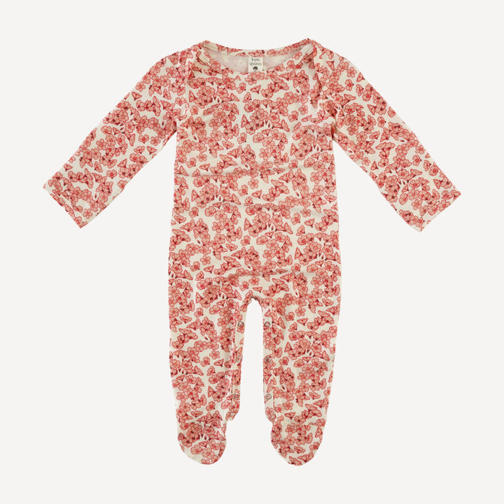 long sleeve lap neck footie | cherry blossom scatter | bamboo