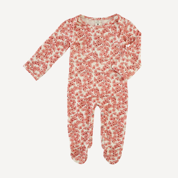 long sleeve lap neck footie | cherry blossom scatter | bamboo