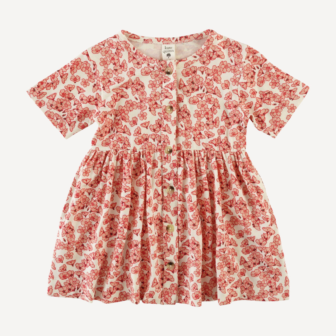 short sleeve button dress | cherry blossom scatter | bamboo