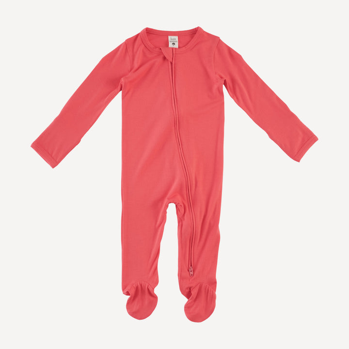 long sleeve two way zipper footie | tropical pink | bamboo