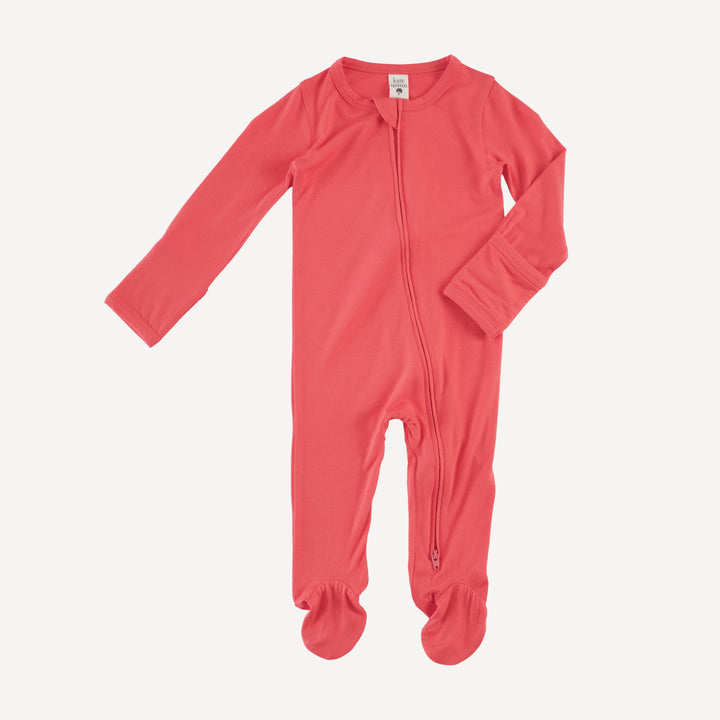 long sleeve two way zipper footie | tropical pink | bamboo