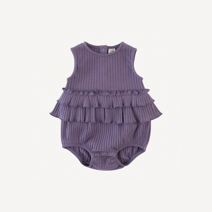 sleeveless double skirted bubble | purple sage | organic cotton wide rib