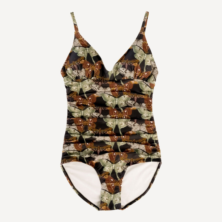 womens ruched one-piece swimsuit | moth wallpaper | swim