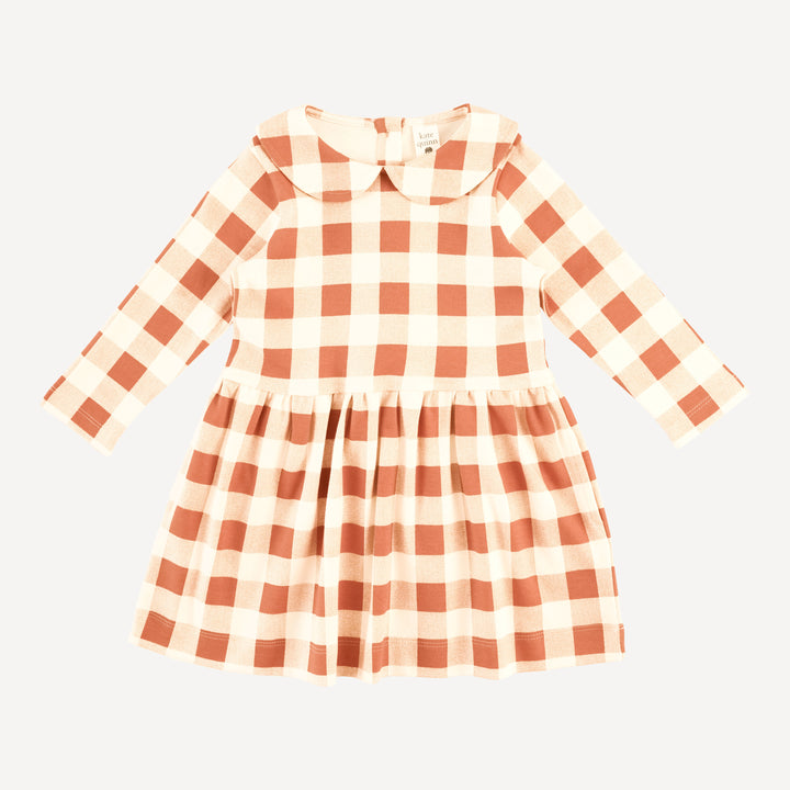 long sleeve peter pan dress | caramel gingham | organic cotton interlock
