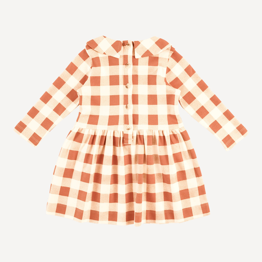 long sleeve peter pan dress | caramel gingham | organic cotton interlock