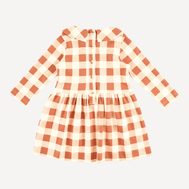long sleeve peter pan dress | caramel gingham | organic cotton interlock