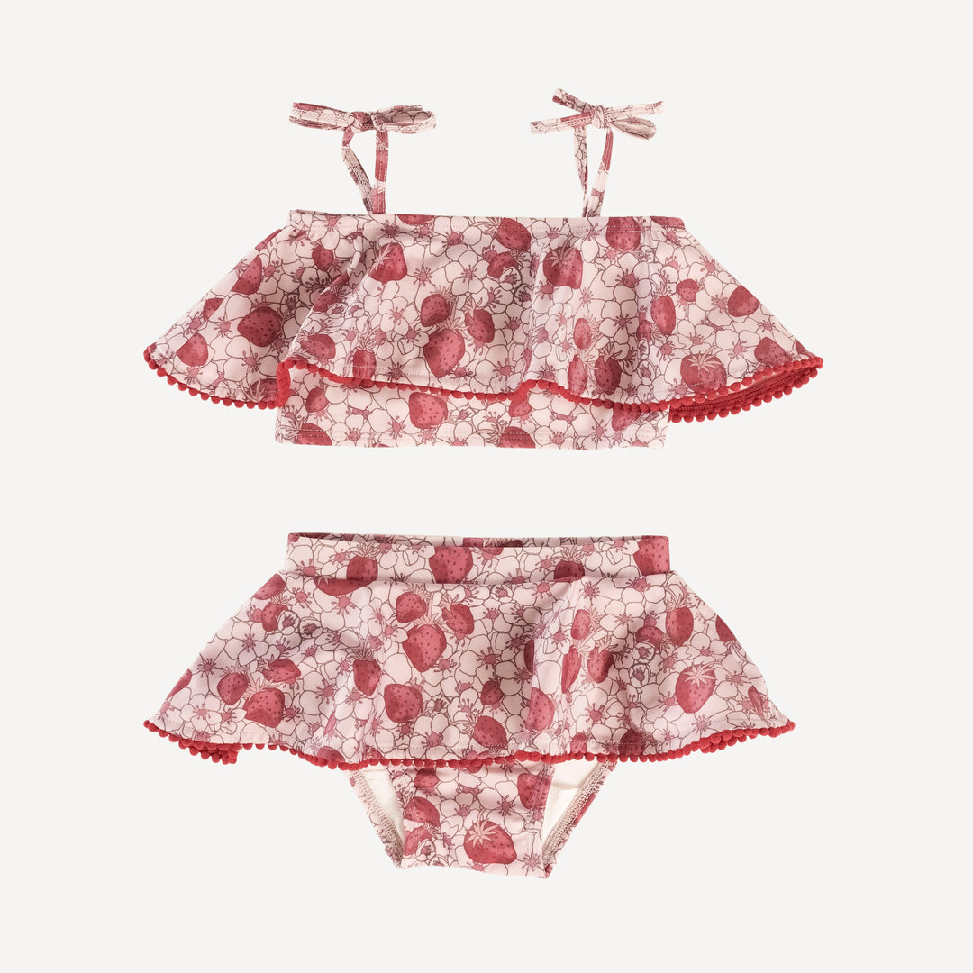 ruffle pom pom bikini swim set | pink strawberry floral | swim
