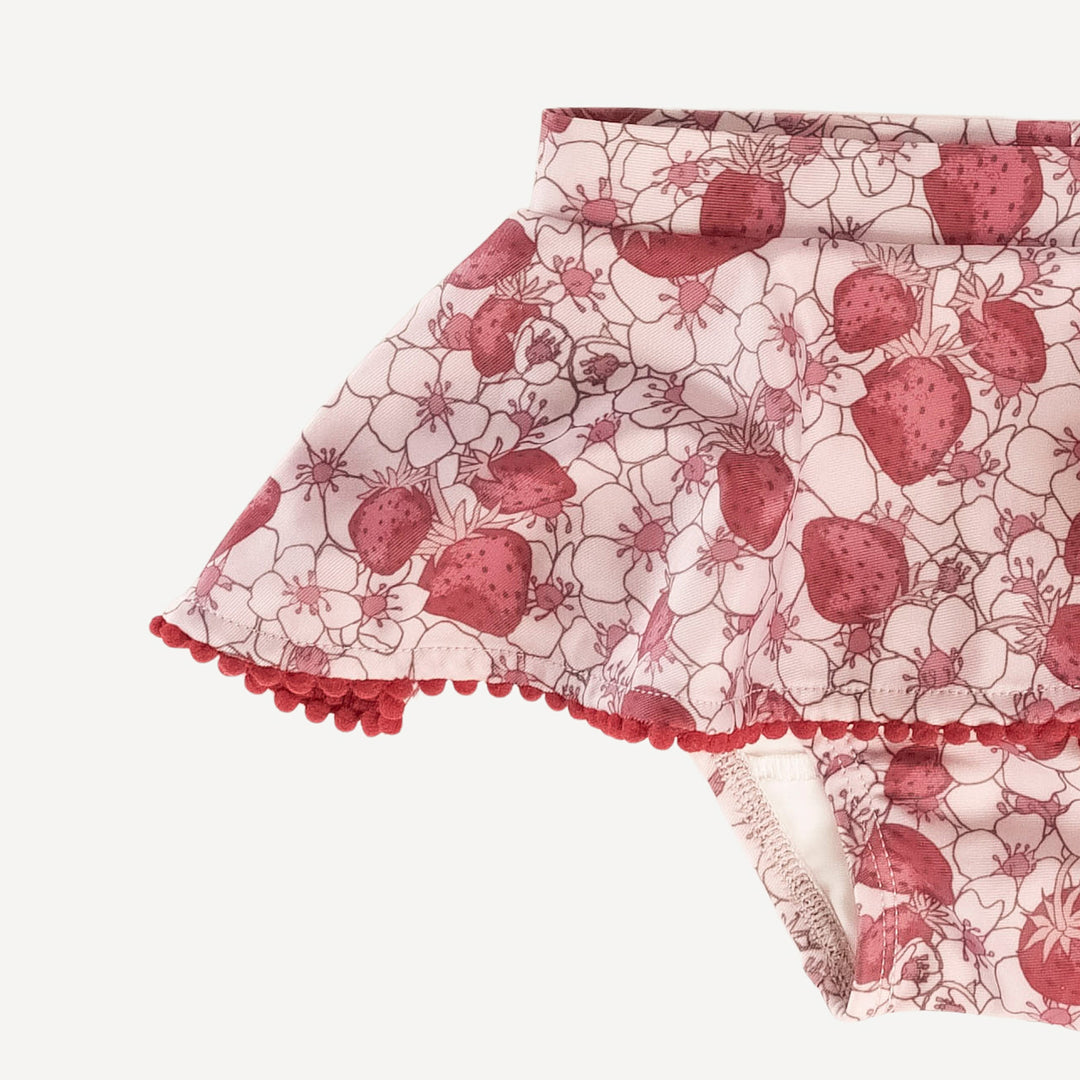 ruffle pom pom bikini swim set | pink strawberry floral | swim