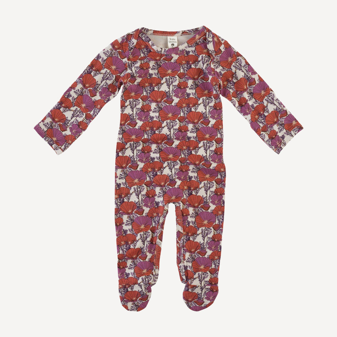 long sleeve lap neck footie | poppies | bamboo