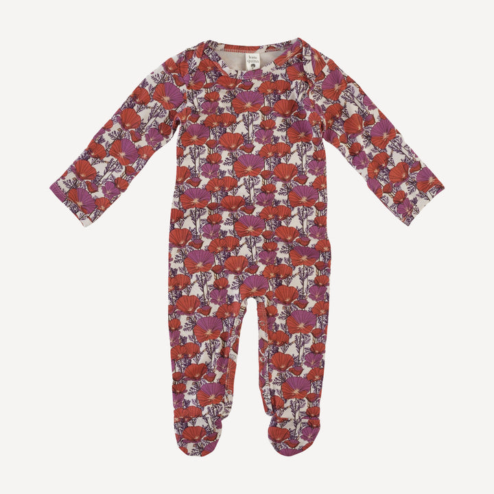 long sleeve lap neck footie | poppies | bamboo