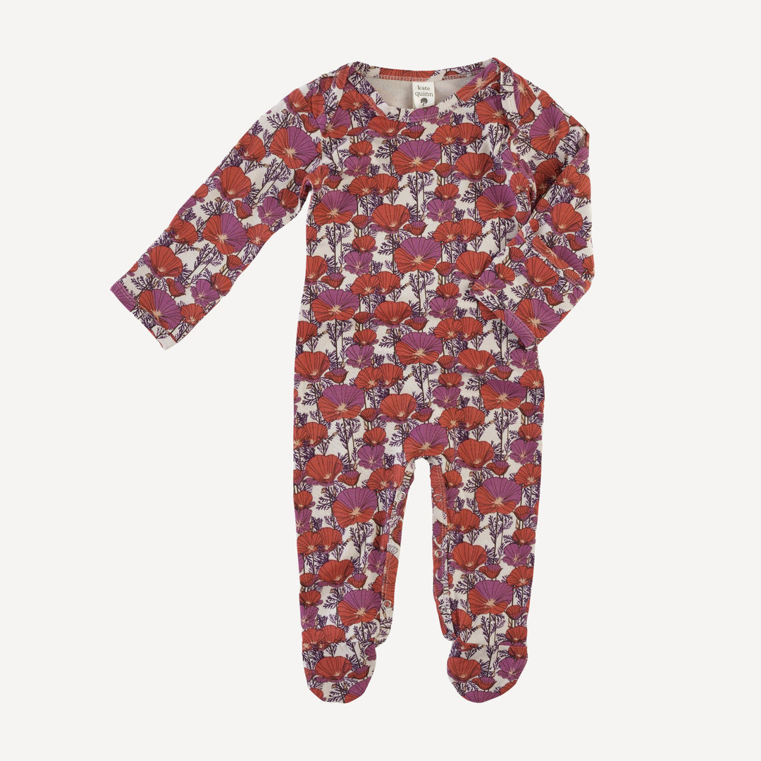 long sleeve lap neck footie | poppies | bamboo