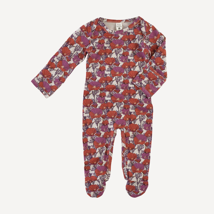 long sleeve lap neck footie | poppies | bamboo