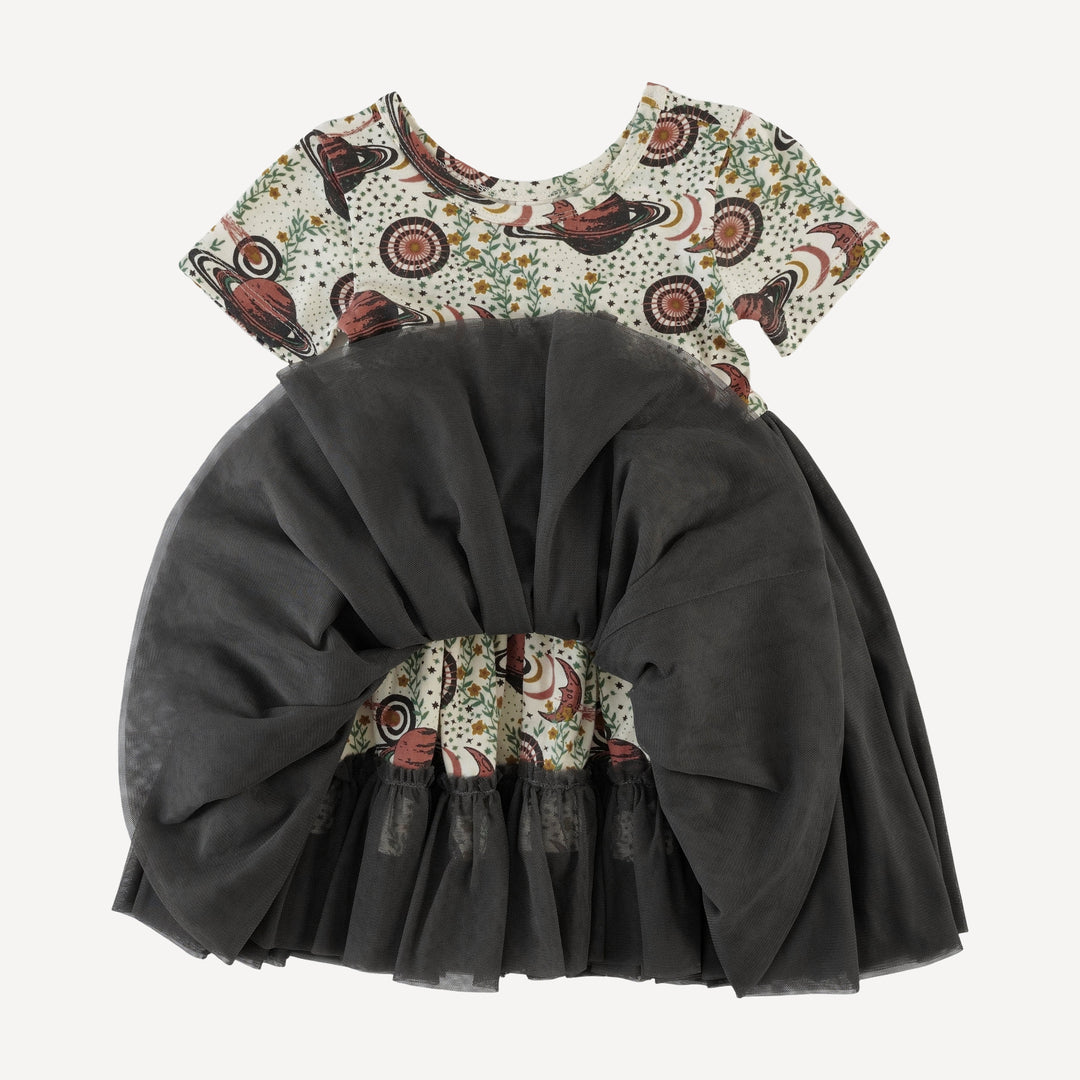 short sleeve ballerina tulle dress | mystical planets | bamboo