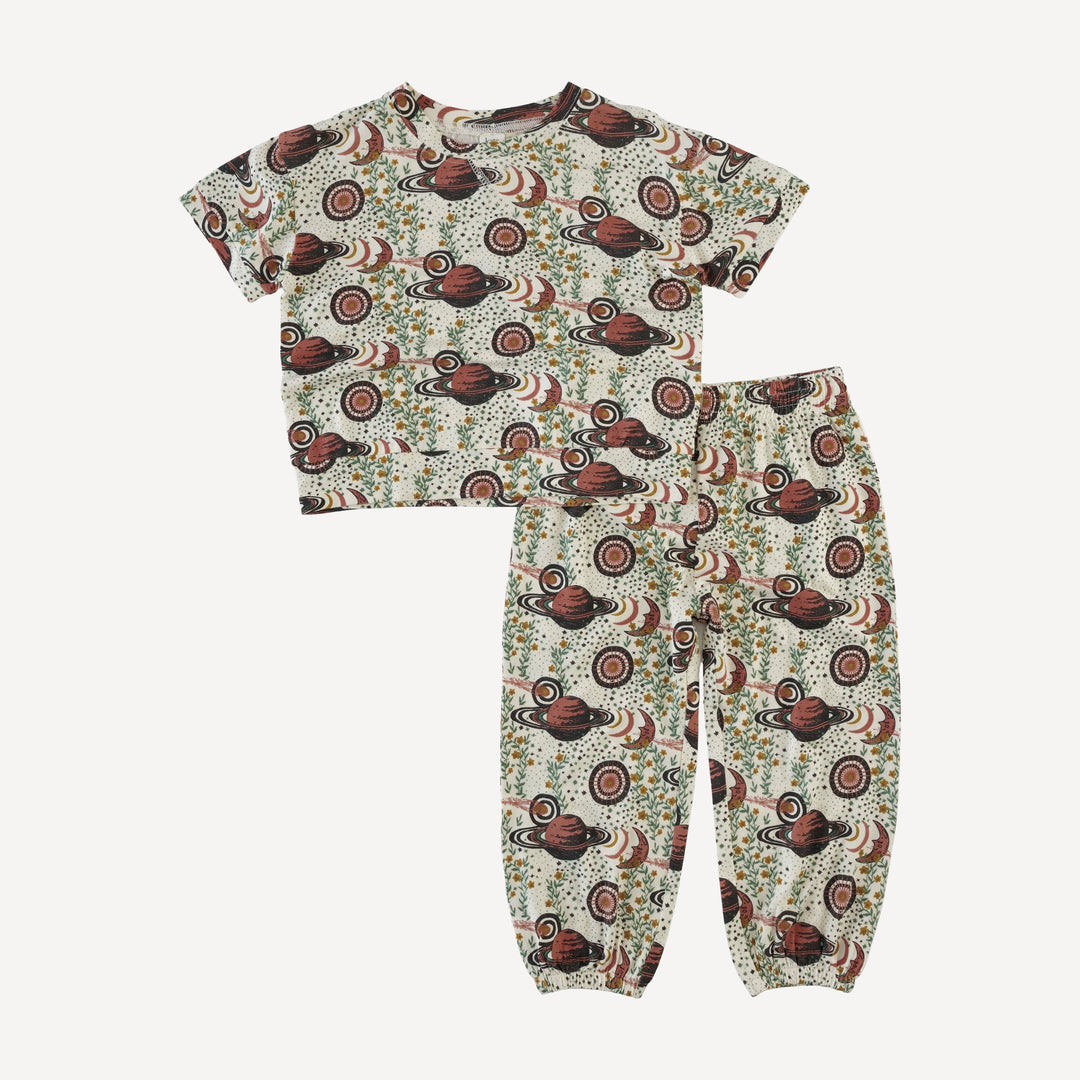 short sleeve relaxed jogger set | mystical planets | bamboo