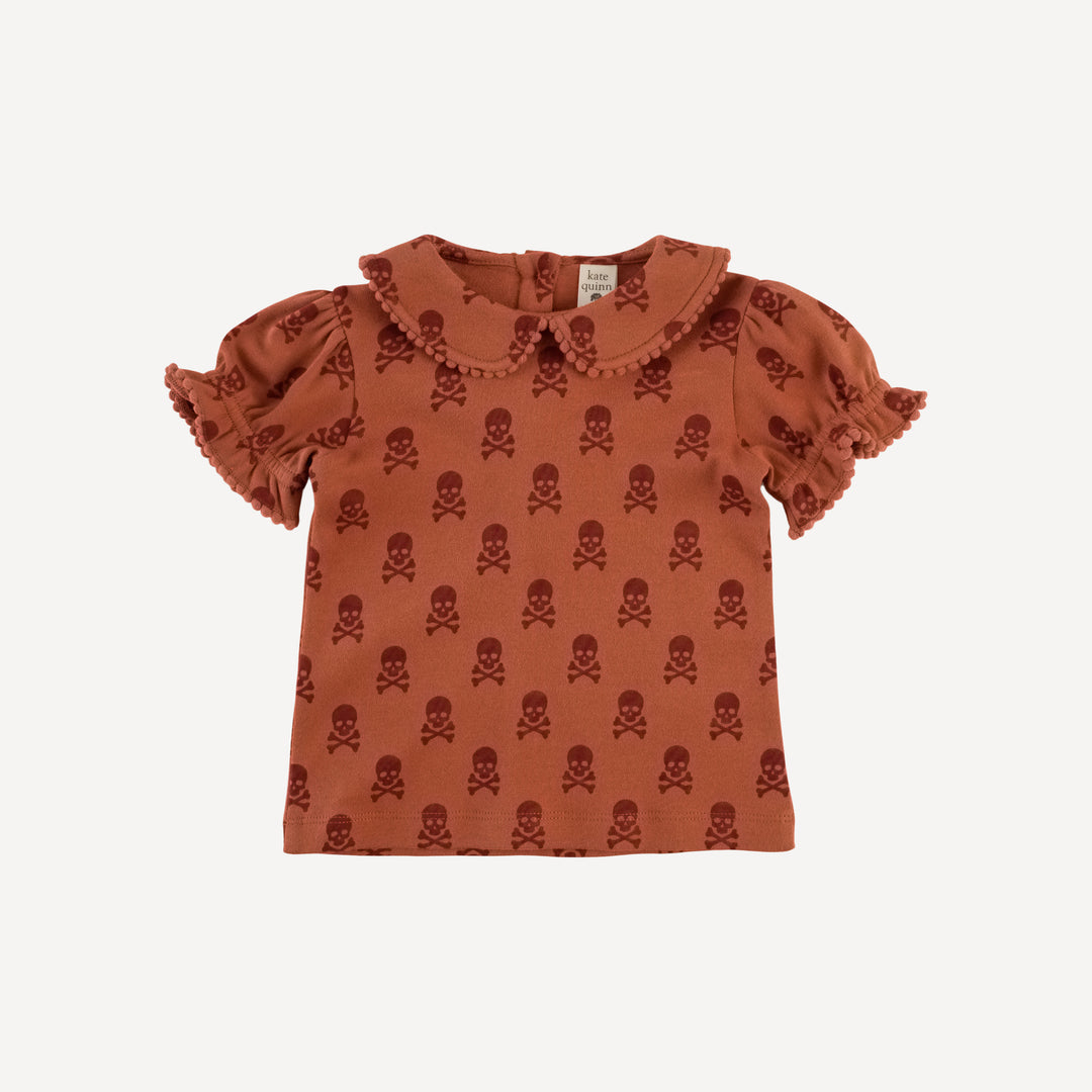 short sleeve peter pan pom pom top | red skulls | organic cotton interlock