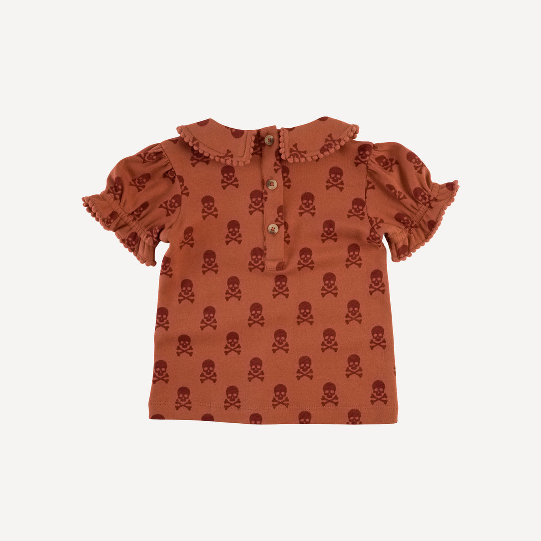 short sleeve peter pan pom pom top | red skulls | organic cotton interlock