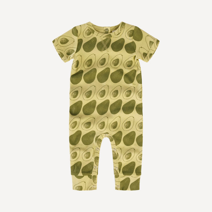 short sleeve topstitch jumpsuit | 70s avocado | organic cotton interlock