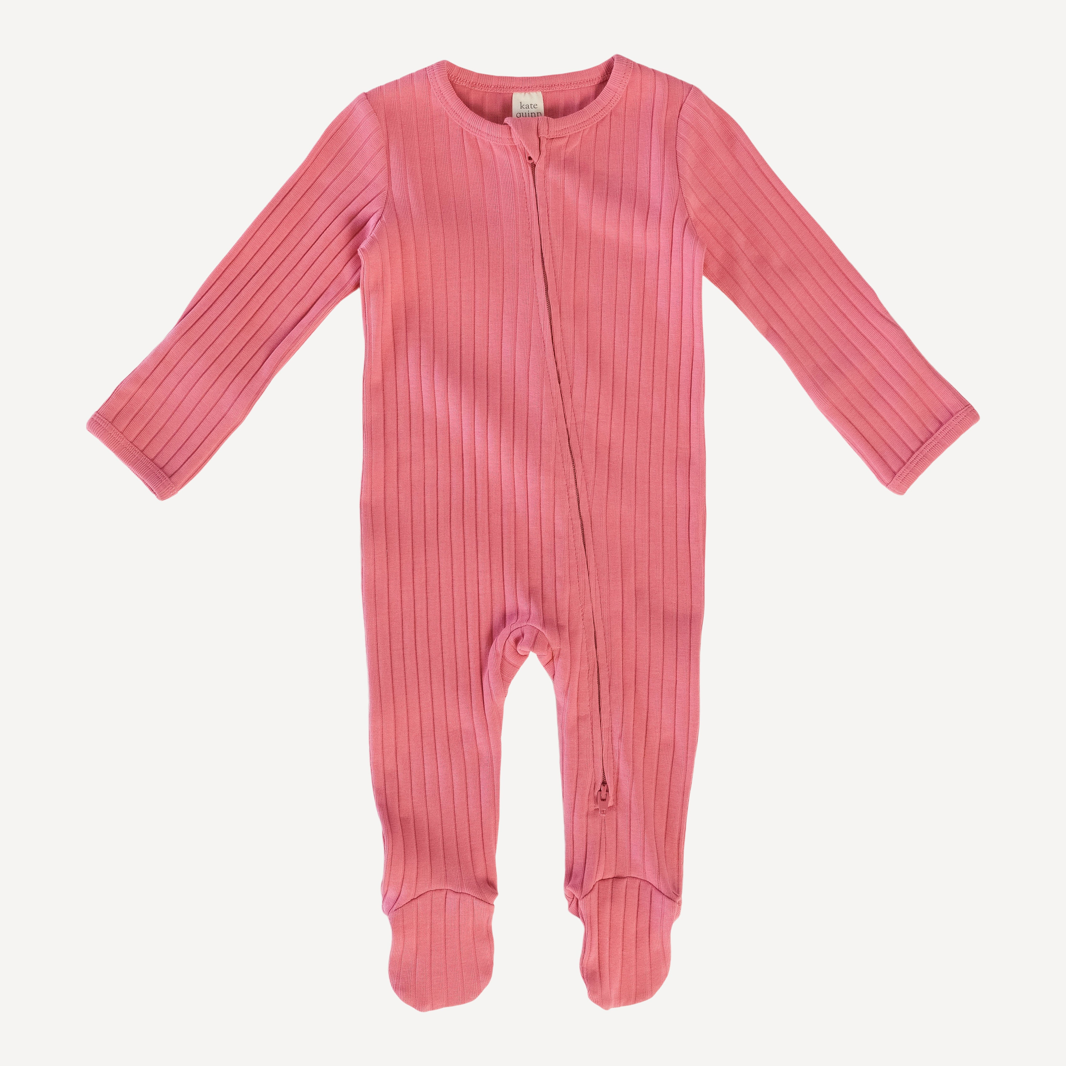 long sleeve zipper footie | wood rose | classic rib – kate quinn