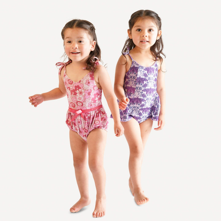 spaghetti tie bow bubble swimsuit | pink mid-century floral | swim