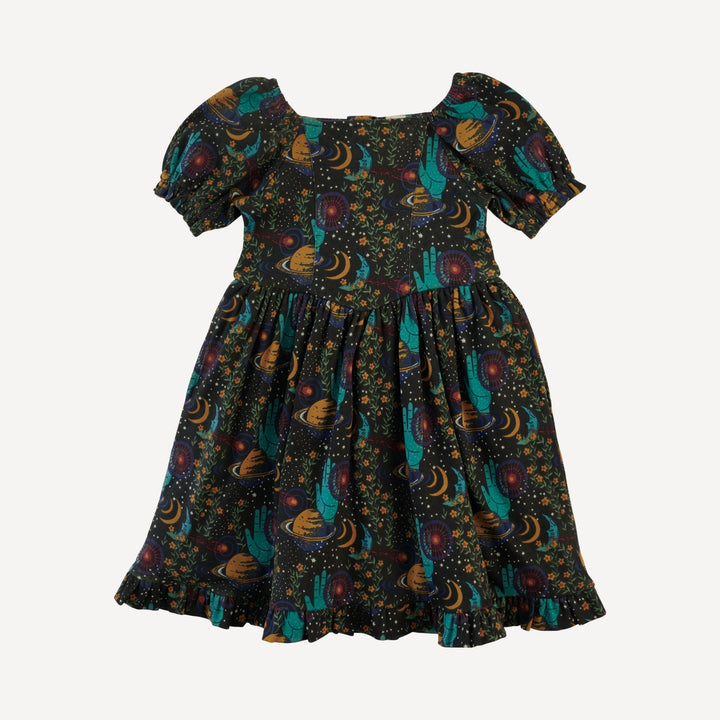 puff sleeve v-waist princess dress | mystical planets | organic cotton interlock