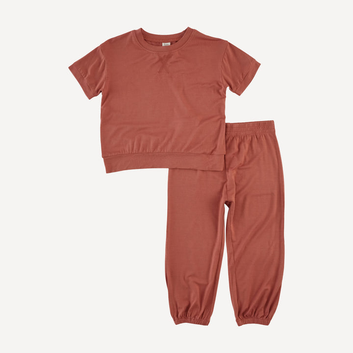 short sleeve relaxed jogger set | aragon | bamboo