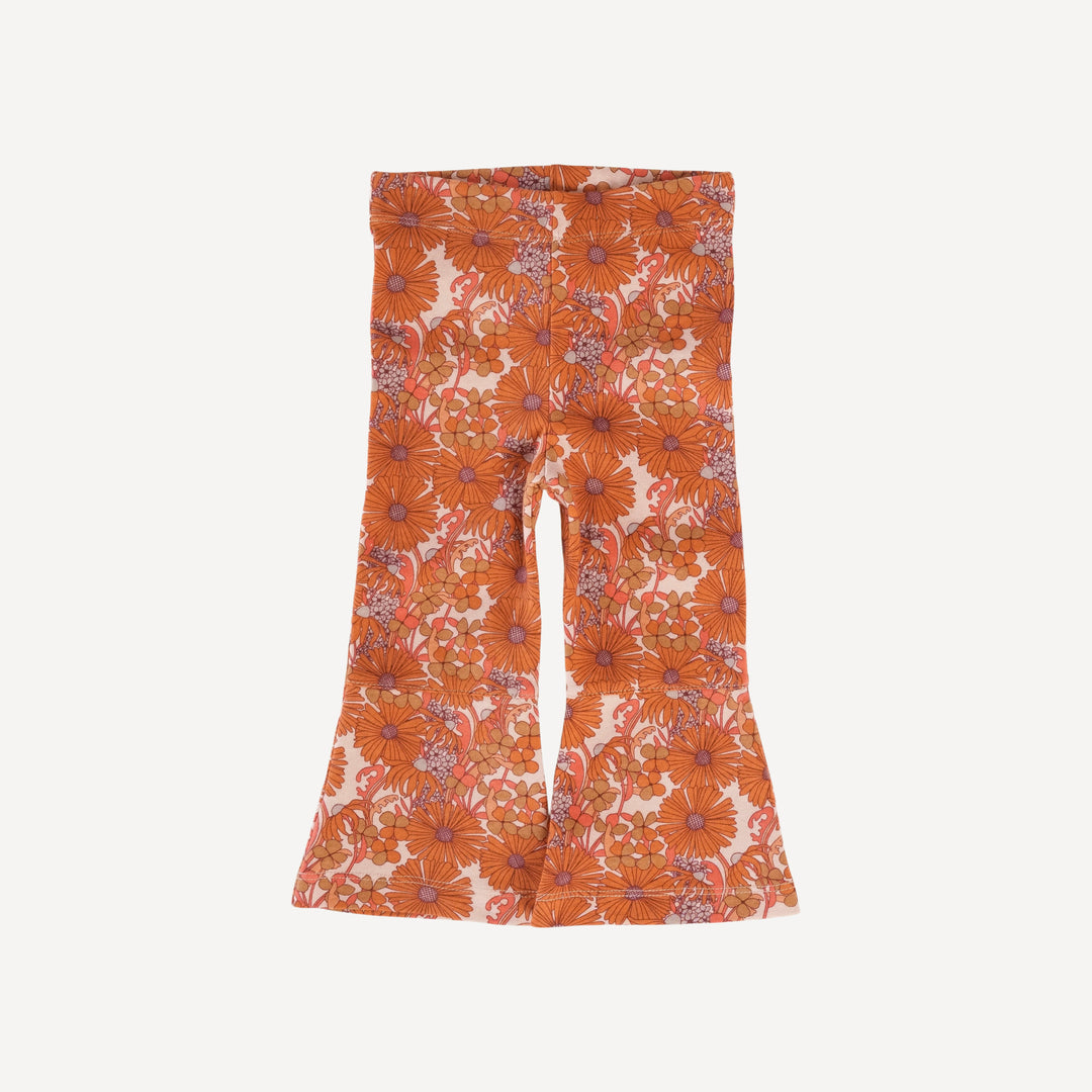 topstitch bell bottom pant | 70s orange bold daisy | organic cotton interlock