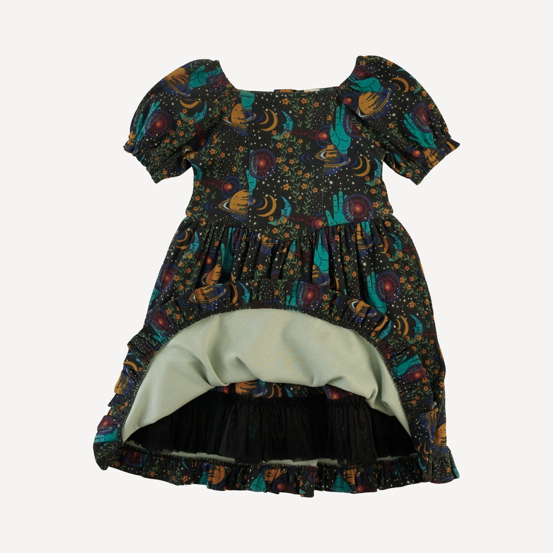 puff sleeve v-waist princess dress | mystical planets | organic cotton interlock
