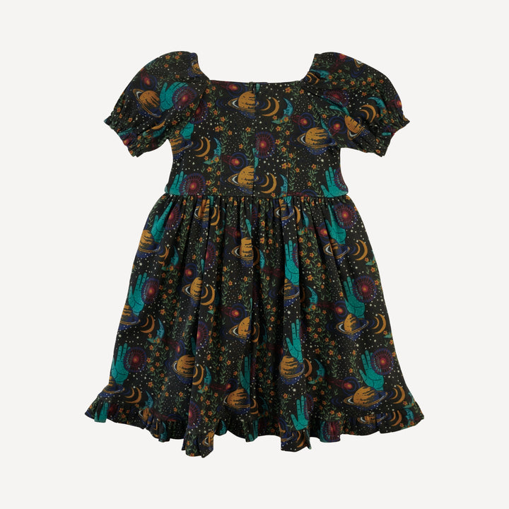 puff sleeve v-waist princess dress | mystical planets | organic cotton interlock