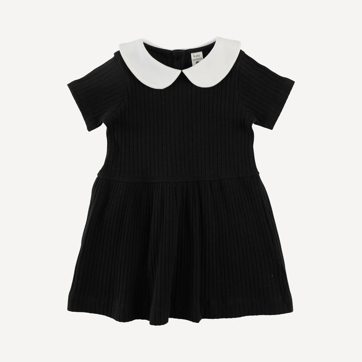 short sleeve peter pan dress | black | organic cotton wide rib