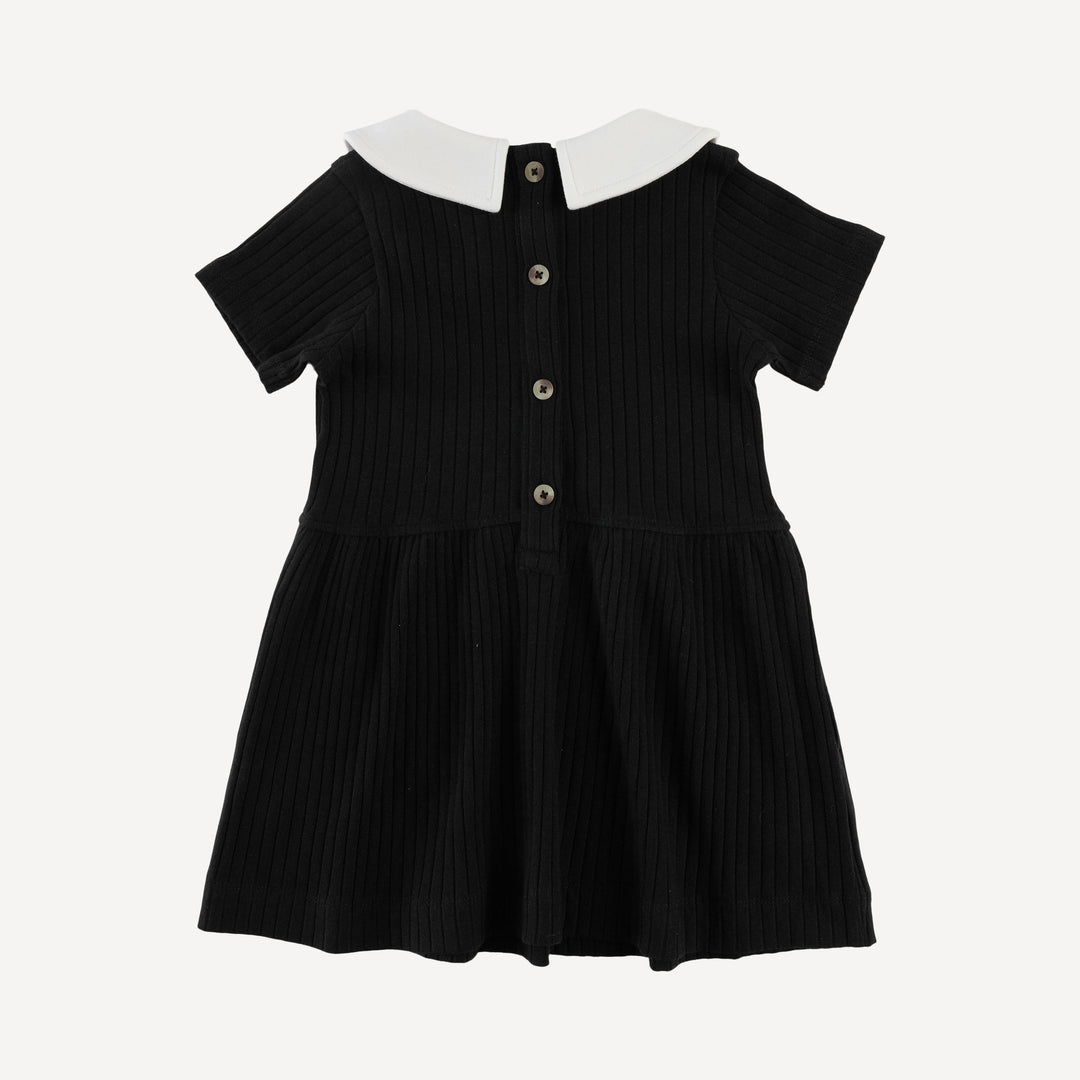 short sleeve peter pan dress | black | organic cotton wide rib