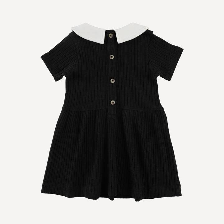 short sleeve peter pan dress | black | organic cotton wide rib