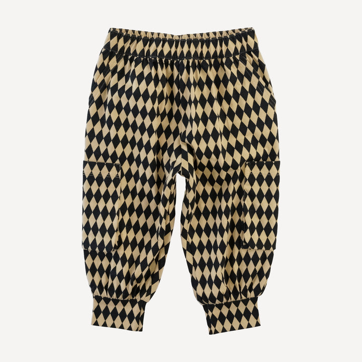 cargo bubble pant | black harlequin | organic cotton jersey