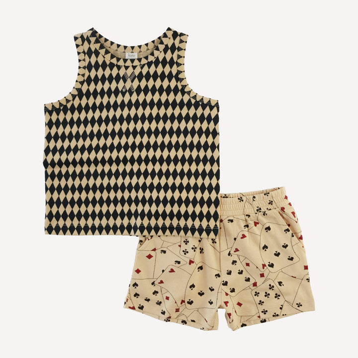 topstitch tank + relaxed short set | black harlequin | organic cotton jersey