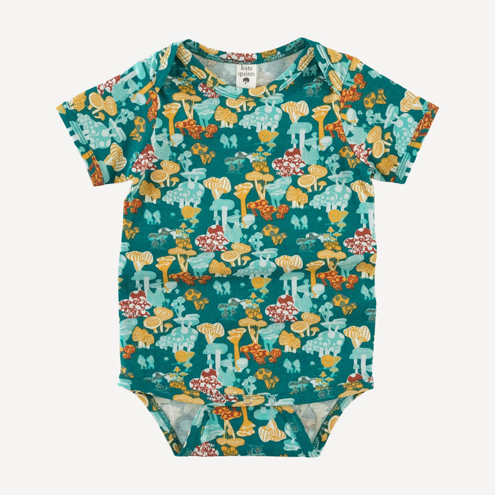 short sleeve lap neck bodysuit | magic mushrooms | organic cotton jersey