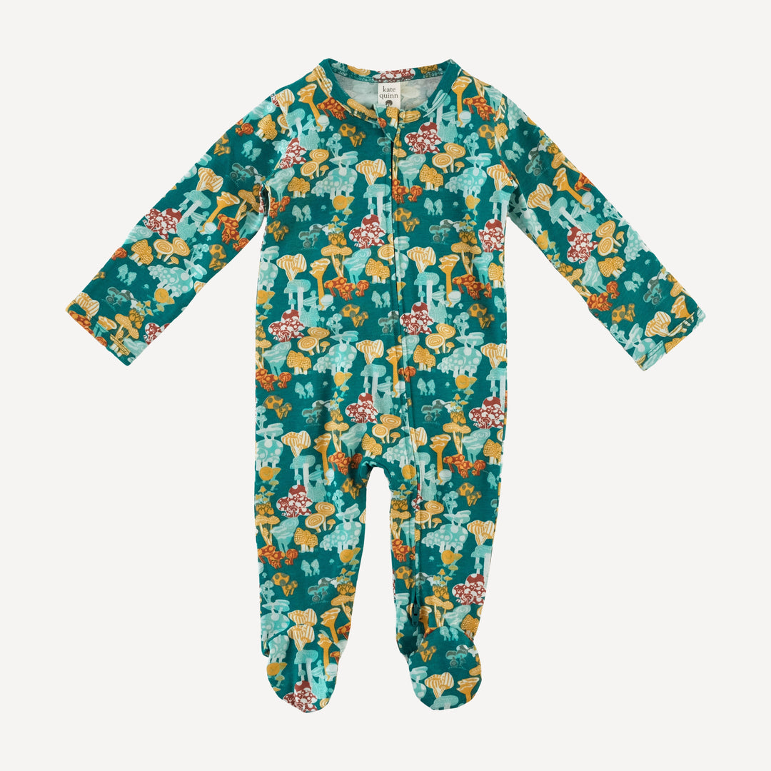long sleeve two way zipper footie | magic mushrooms | organic cotton jersey