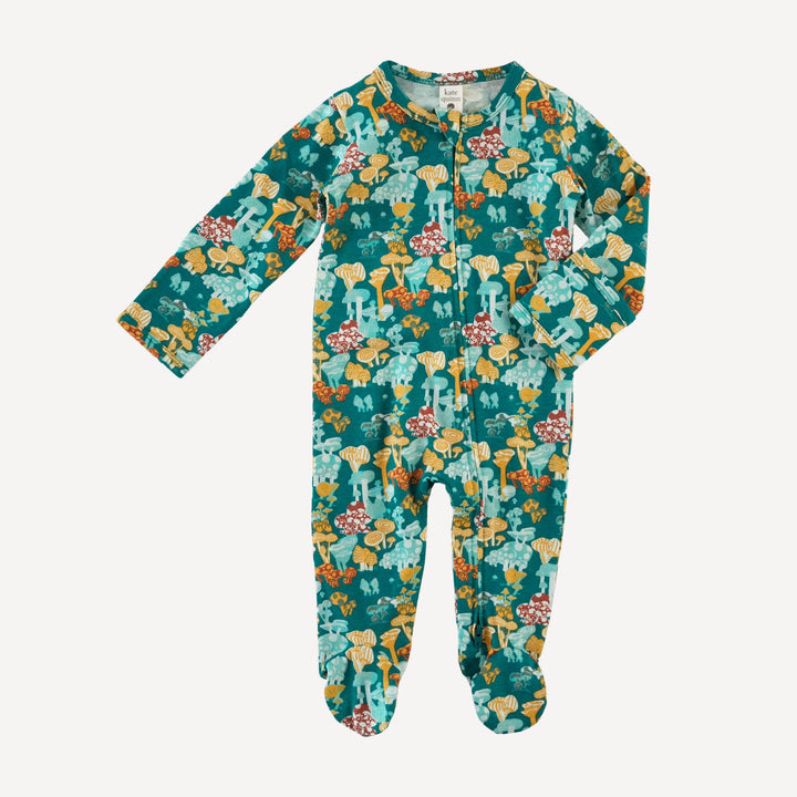 long sleeve two way zipper footie | magic mushrooms | organic cotton jersey
