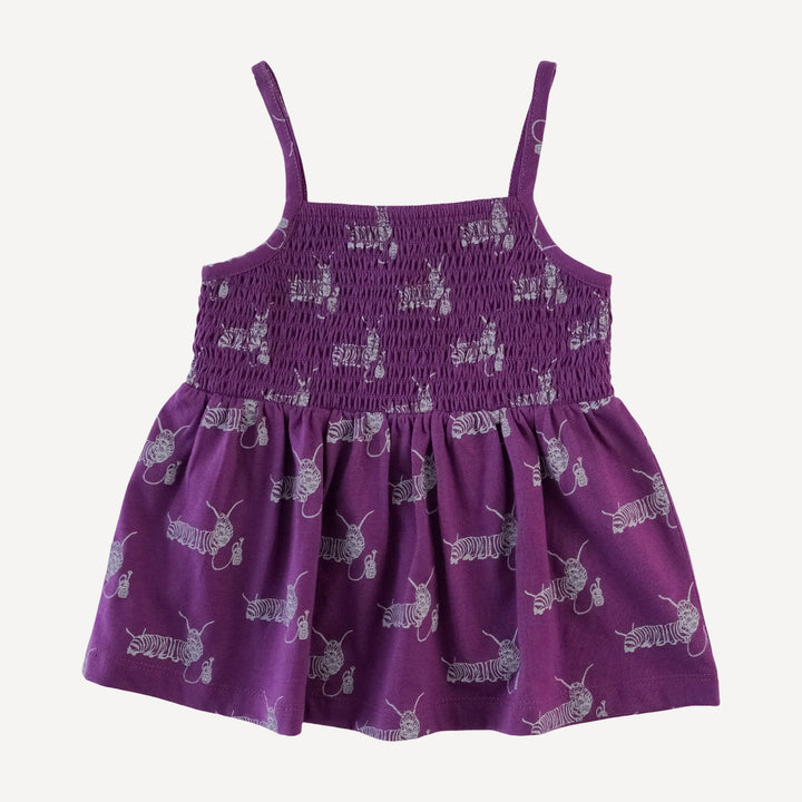 spaghetti strap smocked top + bike short set | plum caterpillar | organic cotton jersey