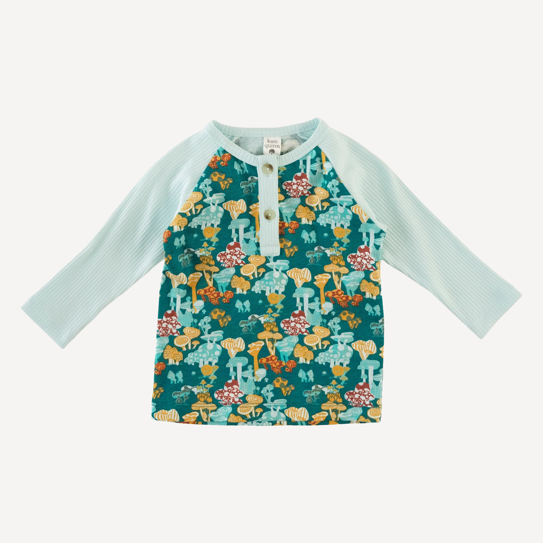 long sleeve baseball henley tee | magic mushrooms | organic cotton jersey