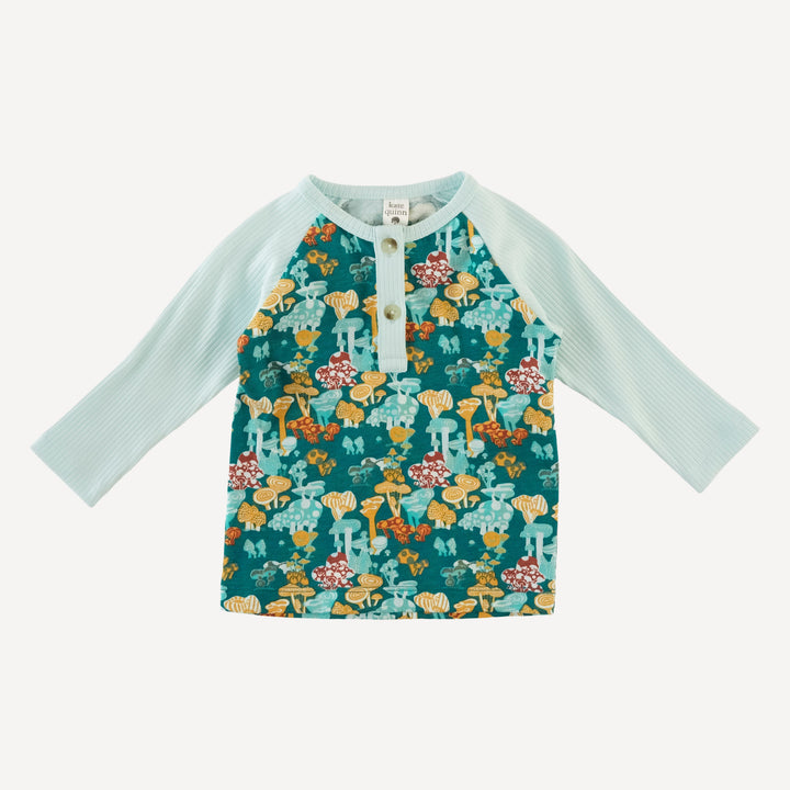 long sleeve baseball henley tee | magic mushrooms | organic cotton jersey