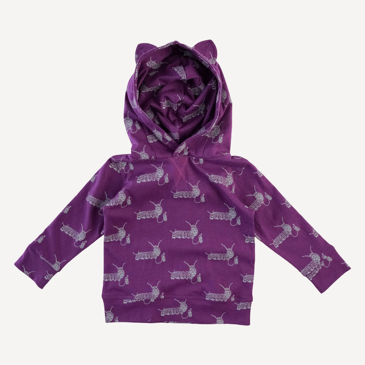 cat ear hoodie | plum caterpillar | organic cotton jersey