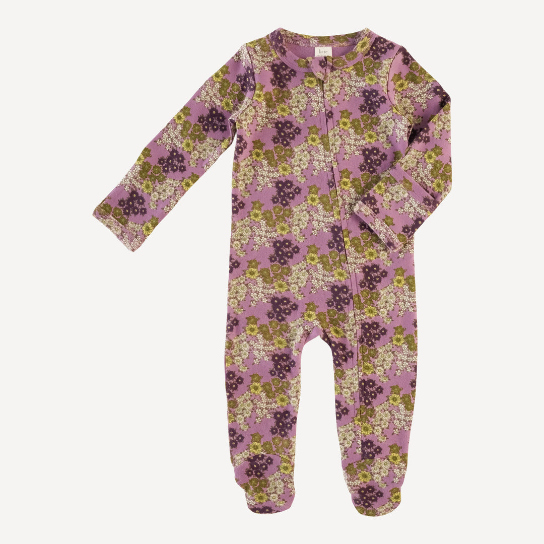 long sleeve zipper footie | wildflower violet | organic cotton interlock