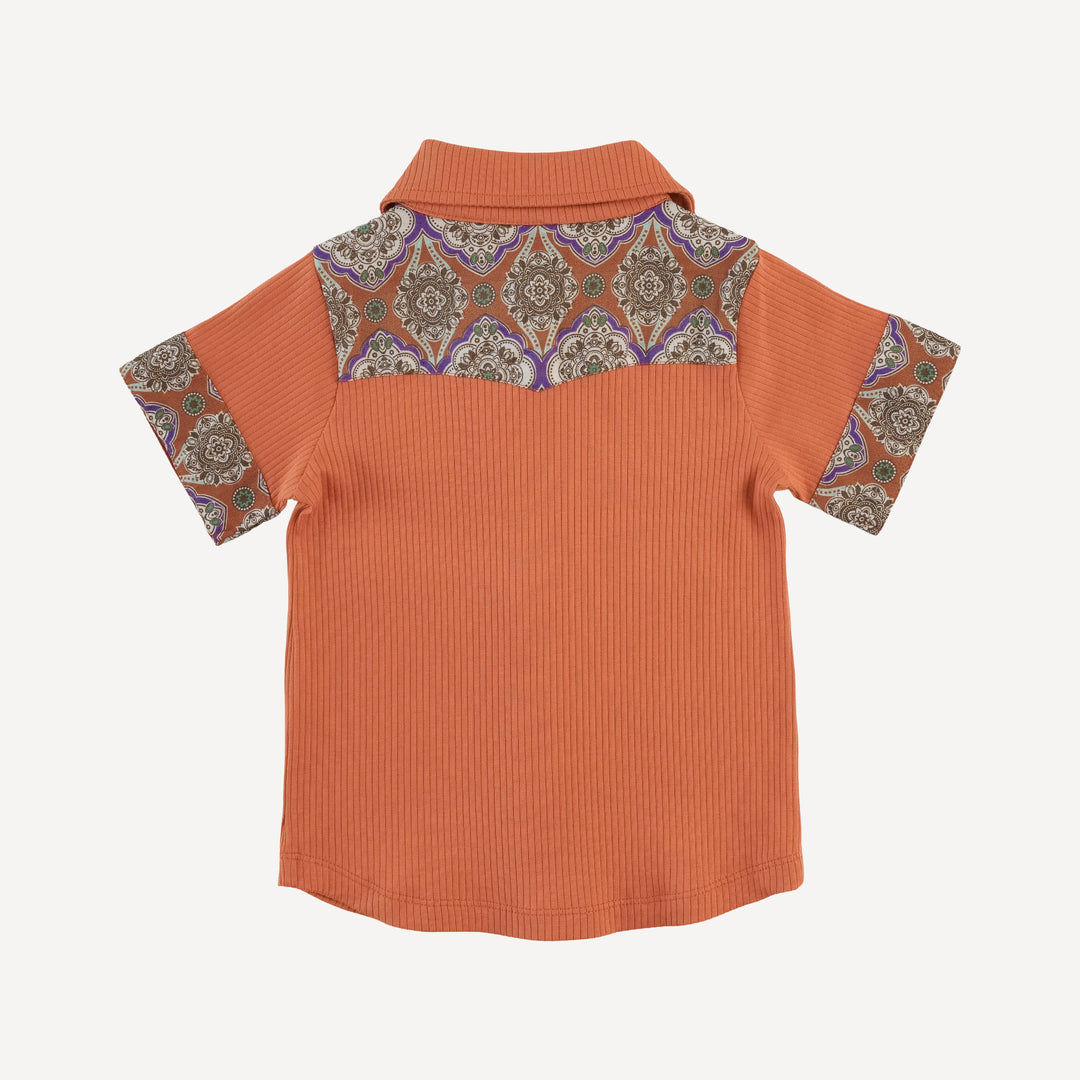 short sleeve button down cowboy shirt | rust | organic cotton single rib