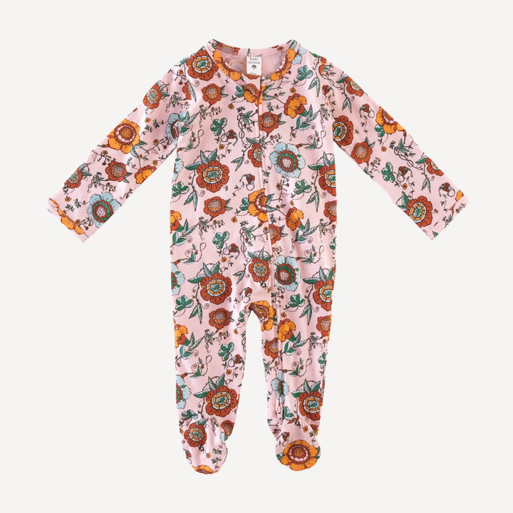 long sleeve two way zipper footie | chinoiserie floral | organic cotton jersey