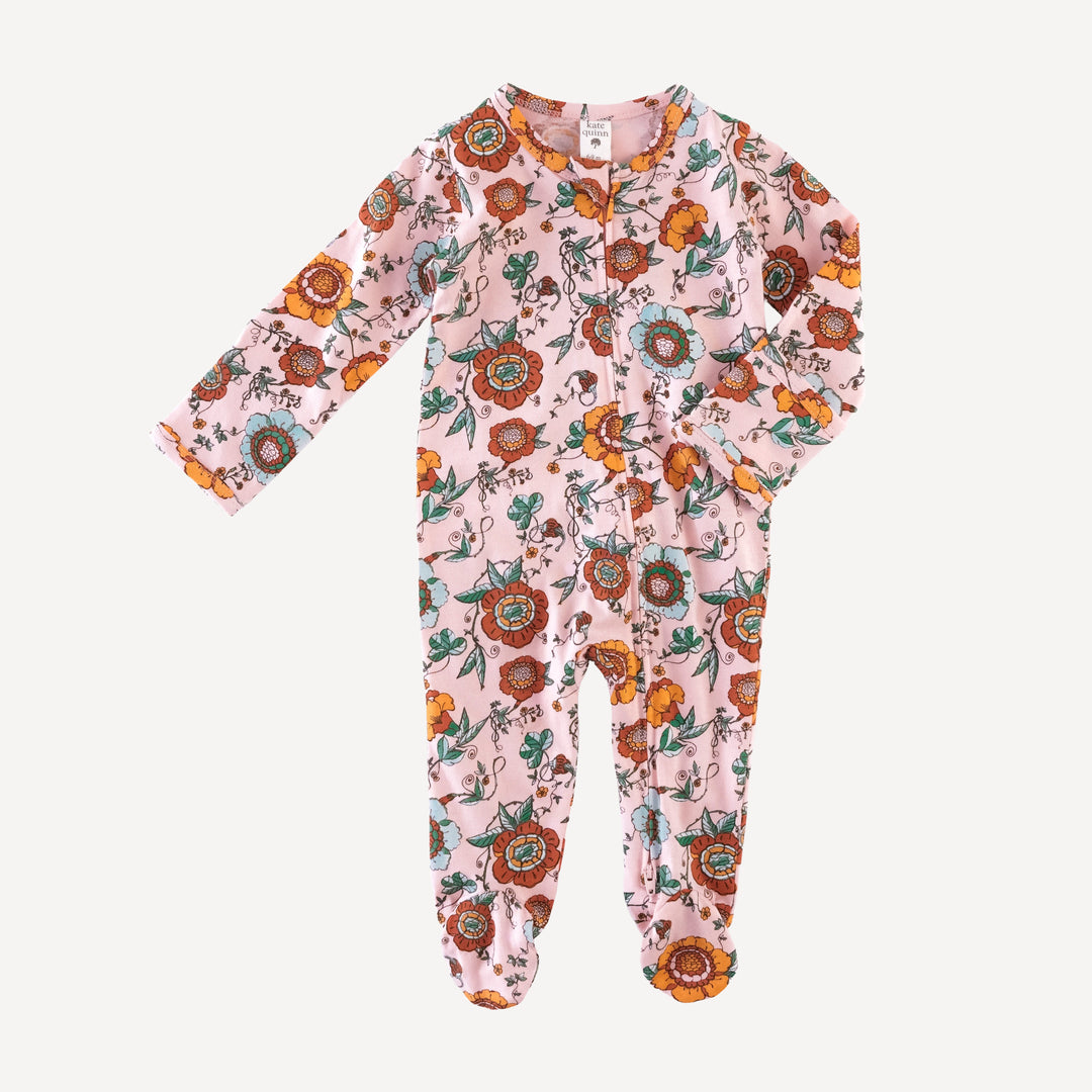 long sleeve two way zipper footie | chinoiserie floral | organic cotton jersey