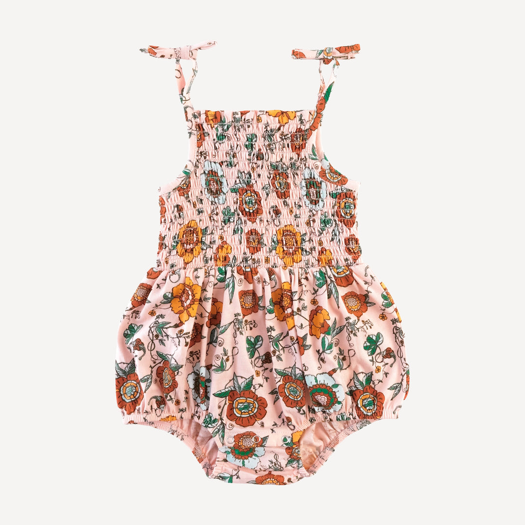 smocked tie bubble | chinoiserie floral | organic cotton jersey