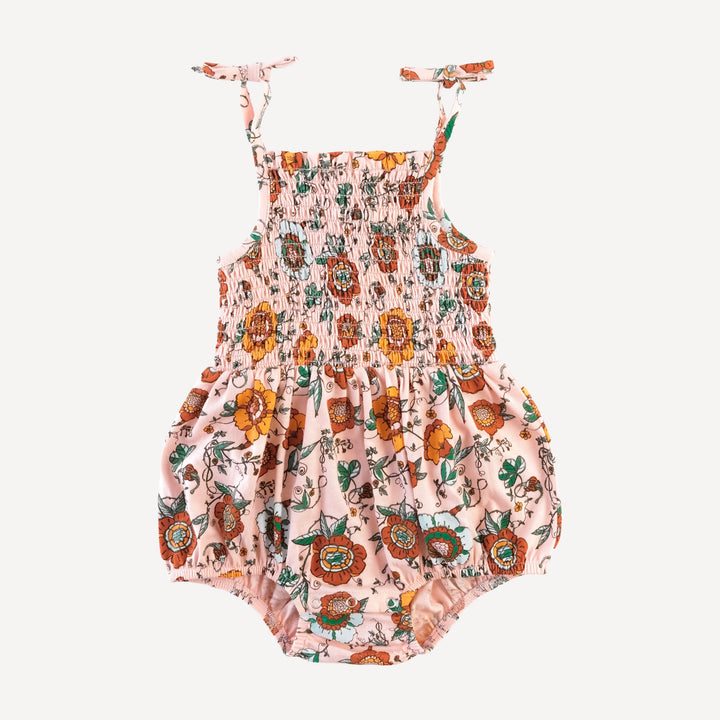 smocked tie bubble | chinoiserie floral | organic cotton jersey